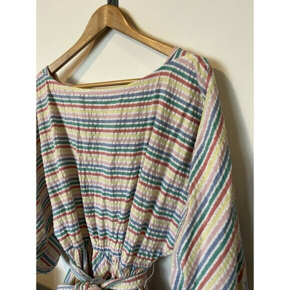 J Crew Multicolored Striped Balloon Sleeve Fit And Flare Mini Dress Size… - Picture 2 of 8